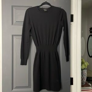 THEORY Wool dress Petite black sinched waist long sleeve crew neck EUC!